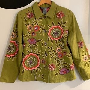 Boho Fairy XS Earthy lined Embroidered button front Long sleeve jacket